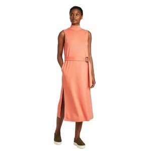 Prologue midi dress mock neck, side suits and belt.